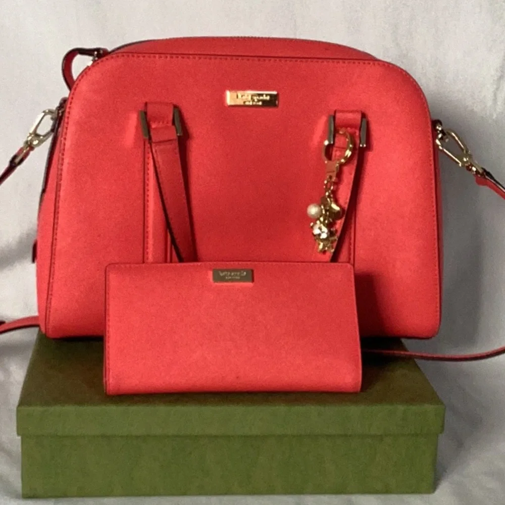 kate spade Coral Red Crossbody with Matching Wallet and Charm